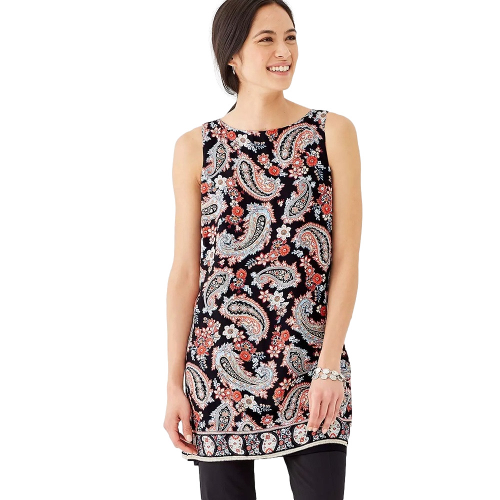 J Jill Size L Paisley‎ Tunic Tank Top Split Back Detail Sleeveless Mixed Prints
